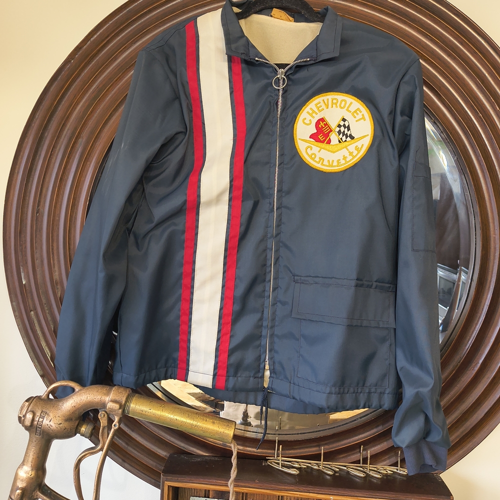 Vintage corvette Mid America Navy Windbreaker with Red and White Stripes
